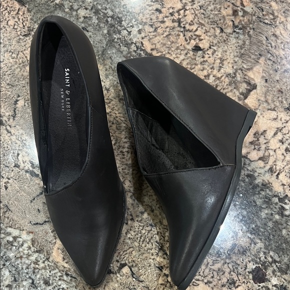 Saint Laurent Black Leather Wedges - Picture 1 of 9